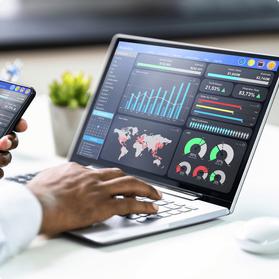 Laptop showing different global statistics